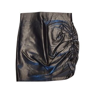 Zara Black Leather Ruched Mini Skirt Size M